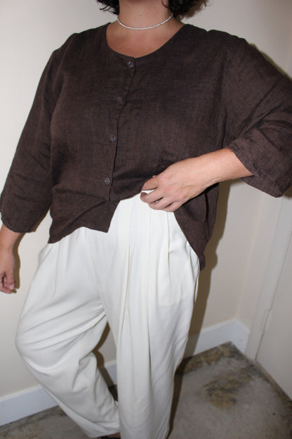 FLAX Cocoa Woven Linen Top