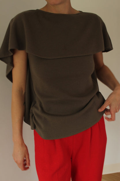 Vintage Moss Fine Knit Wool Cape Top