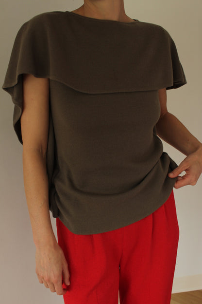 Vintage Moss Fine Knit Wool Cape Top