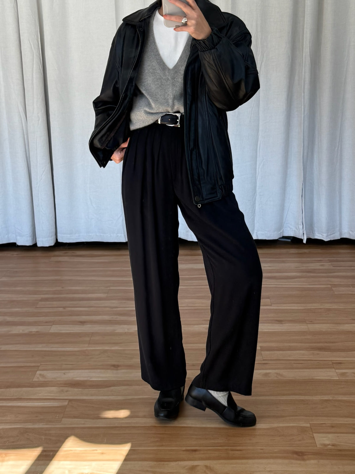 Vintage Ink Black Leather Bomber