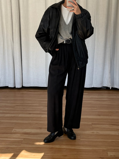 Vintage Ink Black Leather Bomber