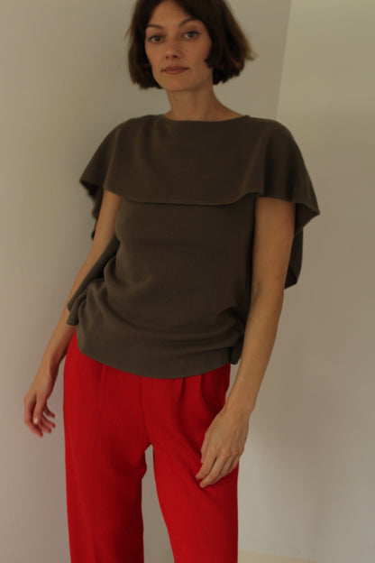 Vintage Moss Fine Knit Wool Cape Top