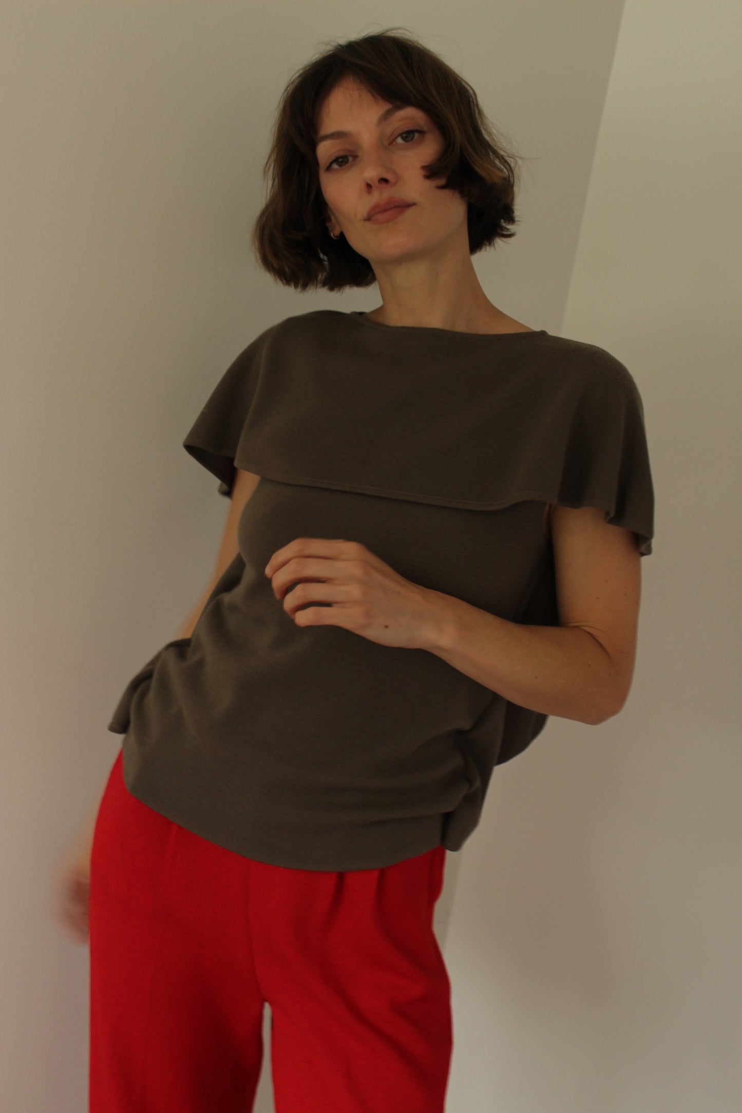 Vintage Moss Fine Knit Wool Cape Top