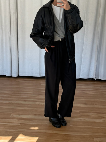 Vintage Ink Black Leather Bomber