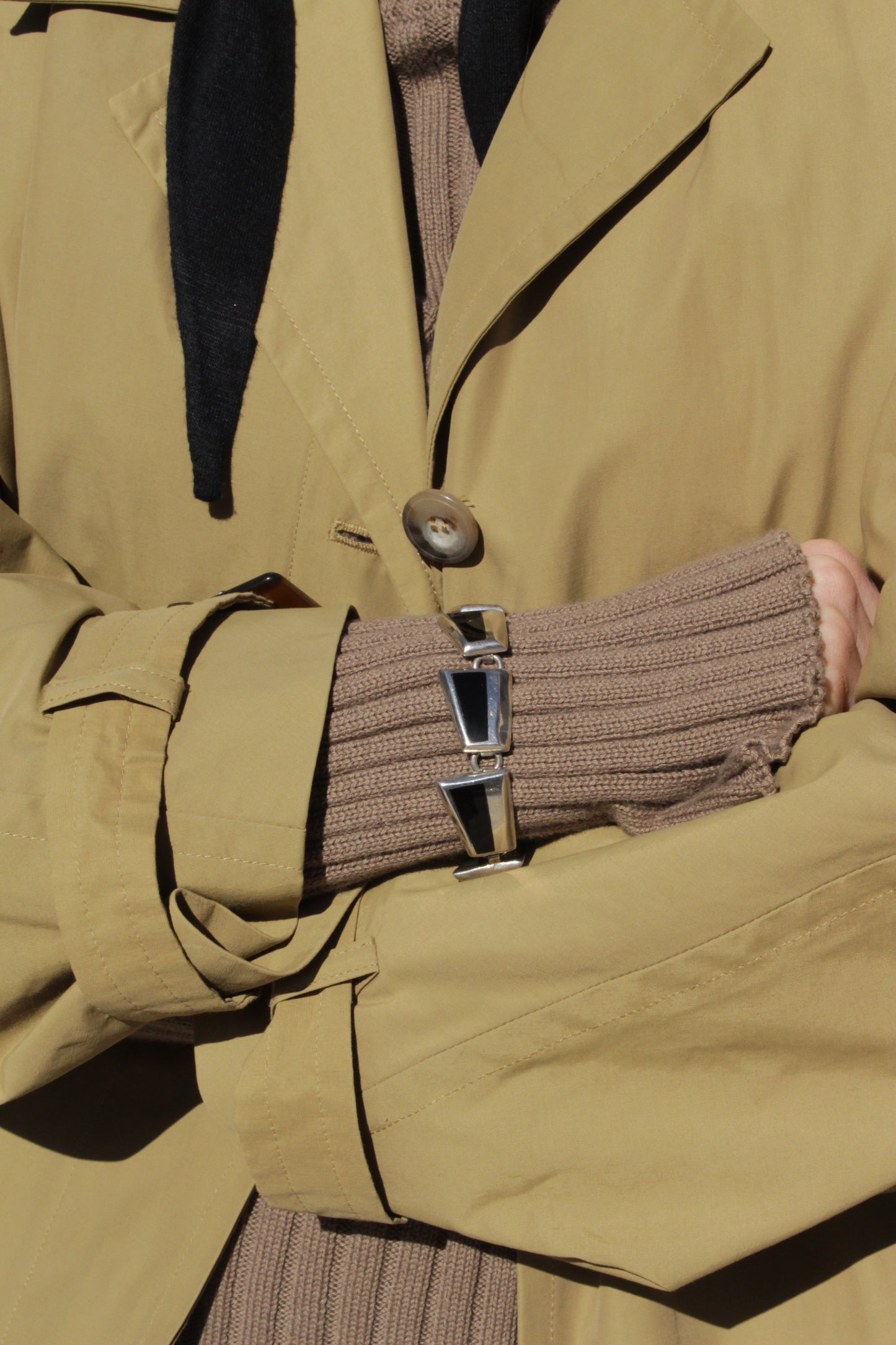 Amazing Vintage Sterling Silver & Onyx Inlay Link Bracelet
