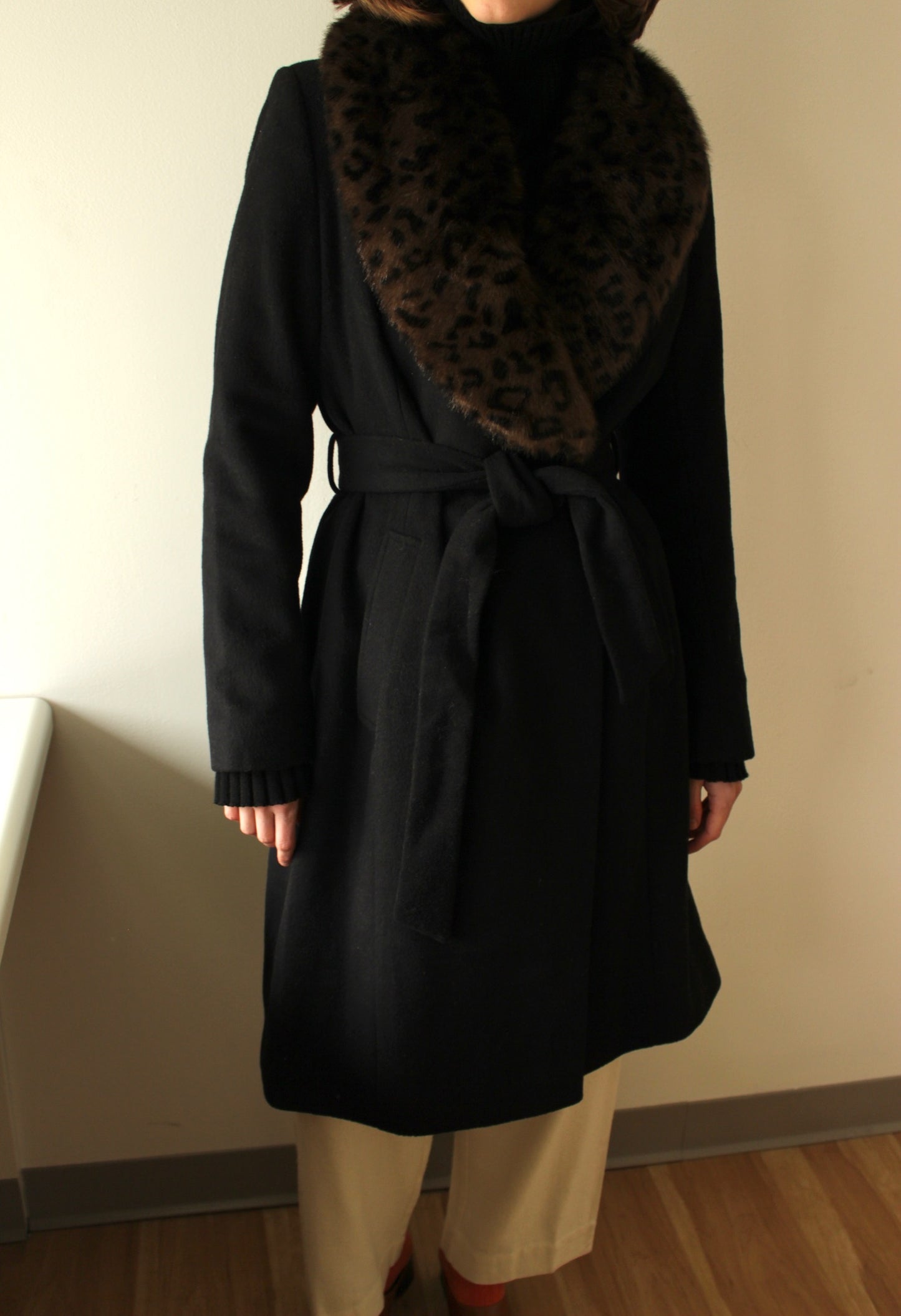 Statement Vintage Wool & Faux Spotted Fur Belted Coat