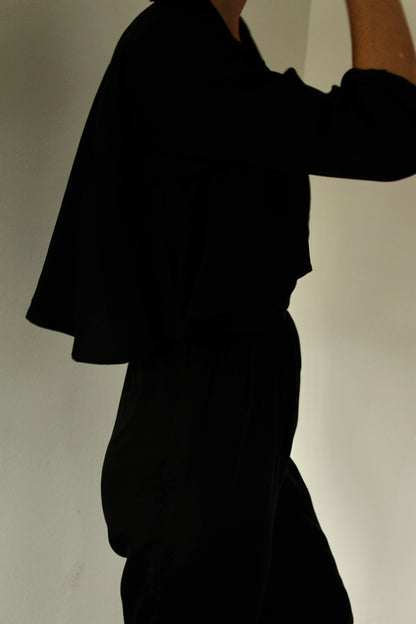 Favorite Vintage Jet Black Tailored Silk Jumpsuit