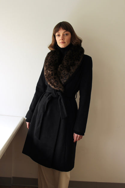 Statement Vintage Wool & Faux Spotted Fur Belted Coat