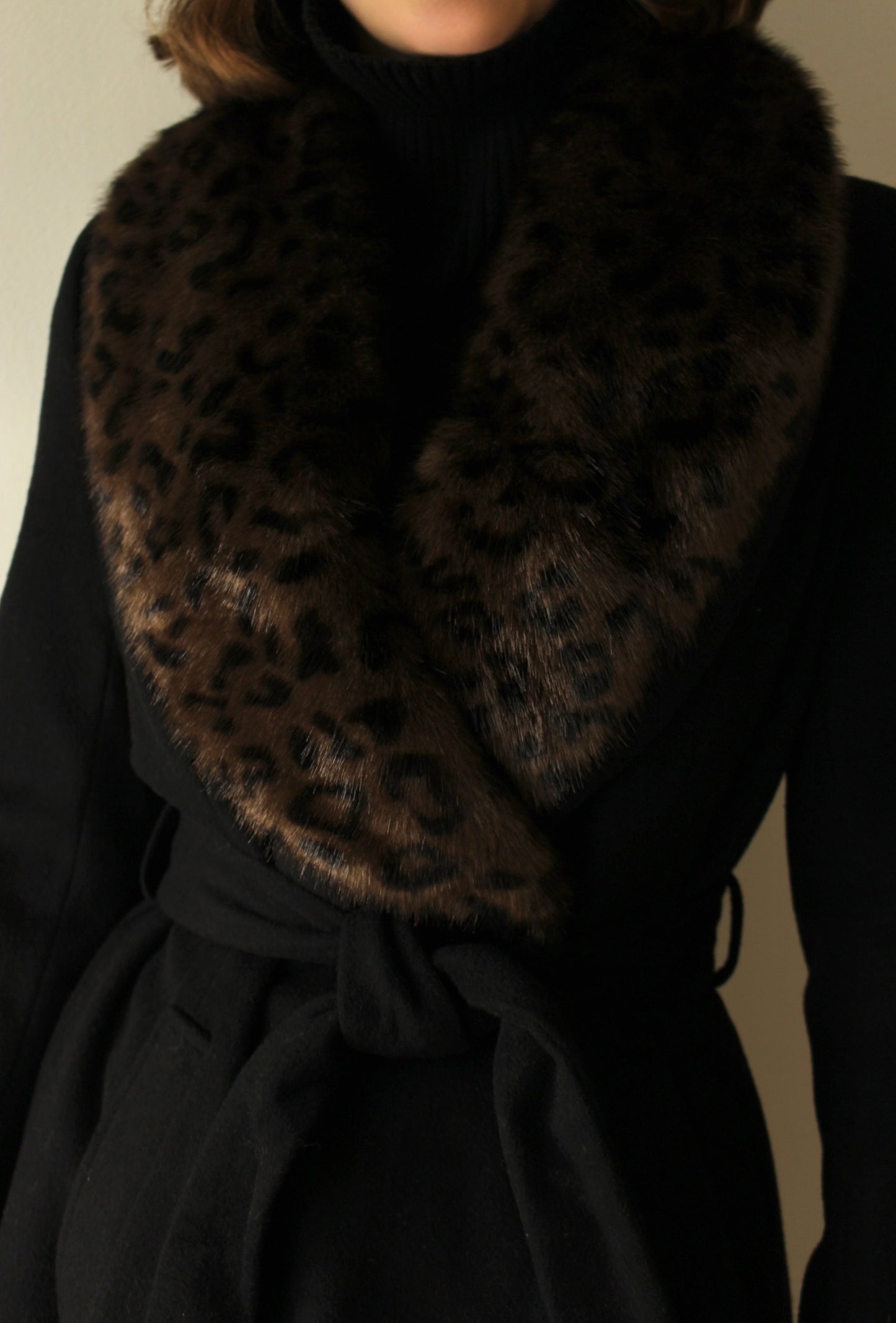 Statement Vintage Wool & Faux Spotted Fur Belted Coat