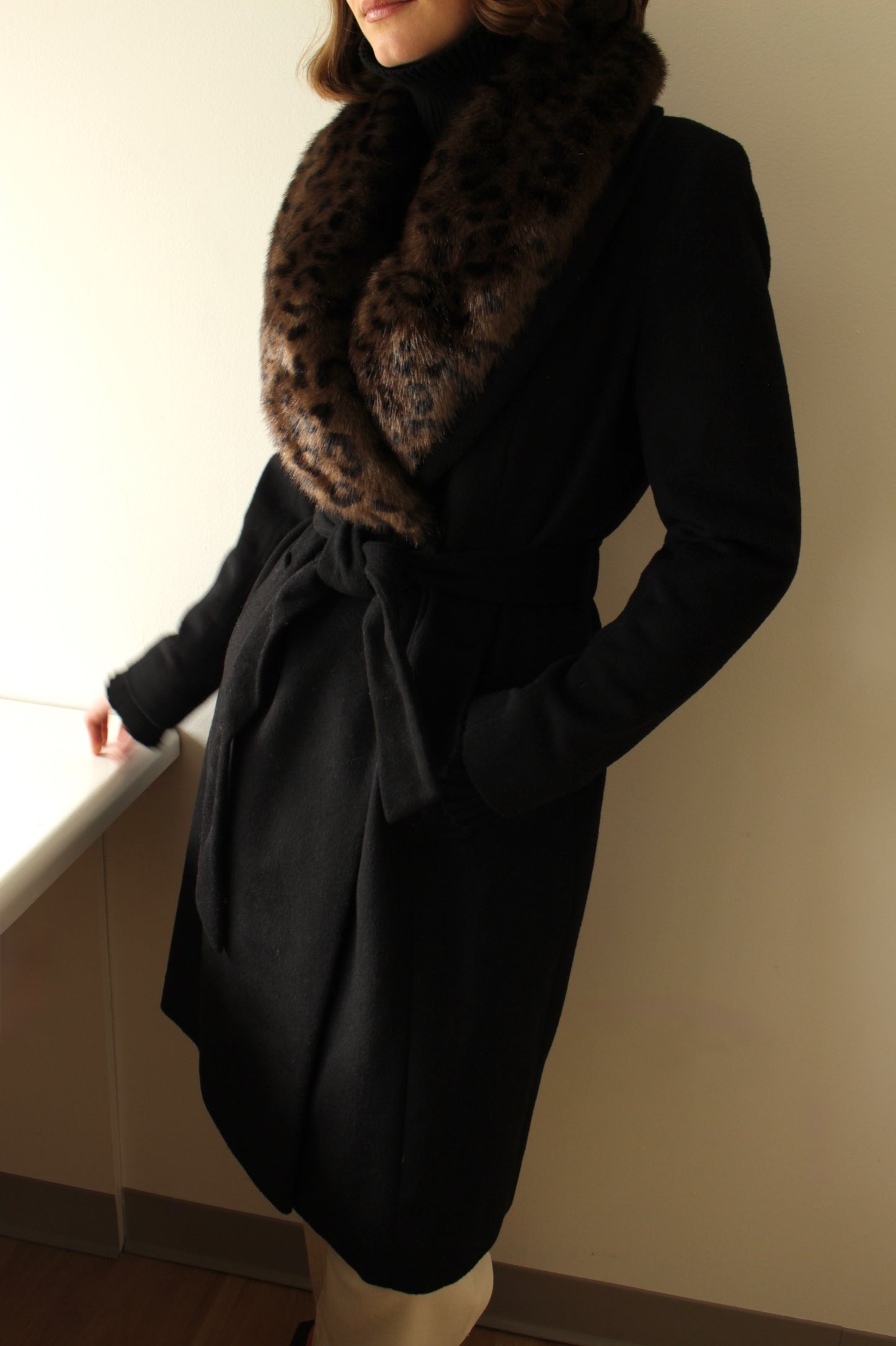 Statement Vintage Wool & Faux Spotted Fur Belted Coat