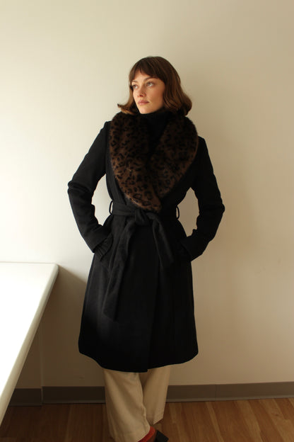 Statement Vintage Wool & Faux Spotted Fur Belted Coat