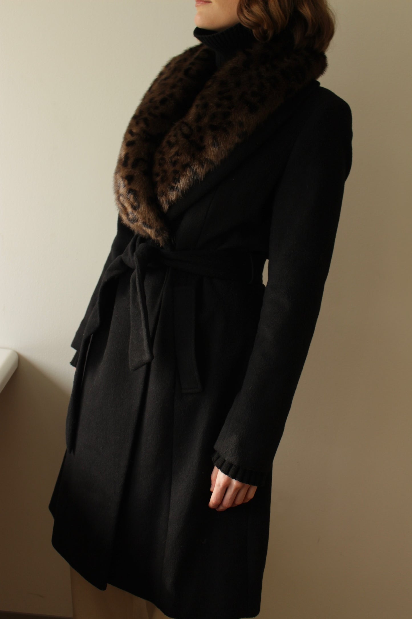 Statement Vintage Wool & Faux Spotted Fur Belted Coat