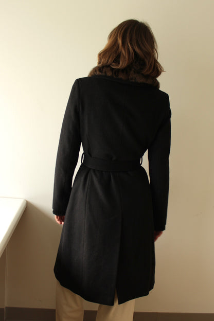 Statement Vintage Wool & Faux Spotted Fur Belted Coat
