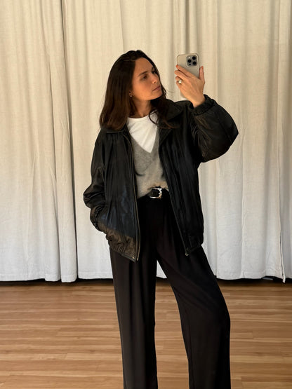 Vintage Ink Black Leather Bomber