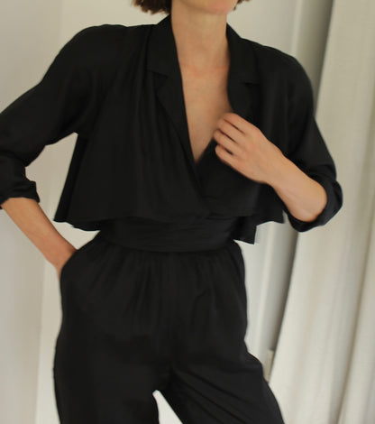 Favorite Vintage Jet Black Tailored Silk Jumpsuit
