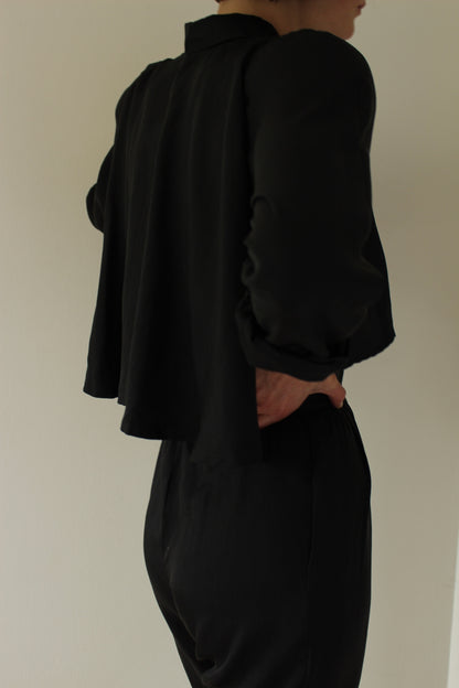 Favorite Vintage Jet Black Tailored Silk Jumpsuit