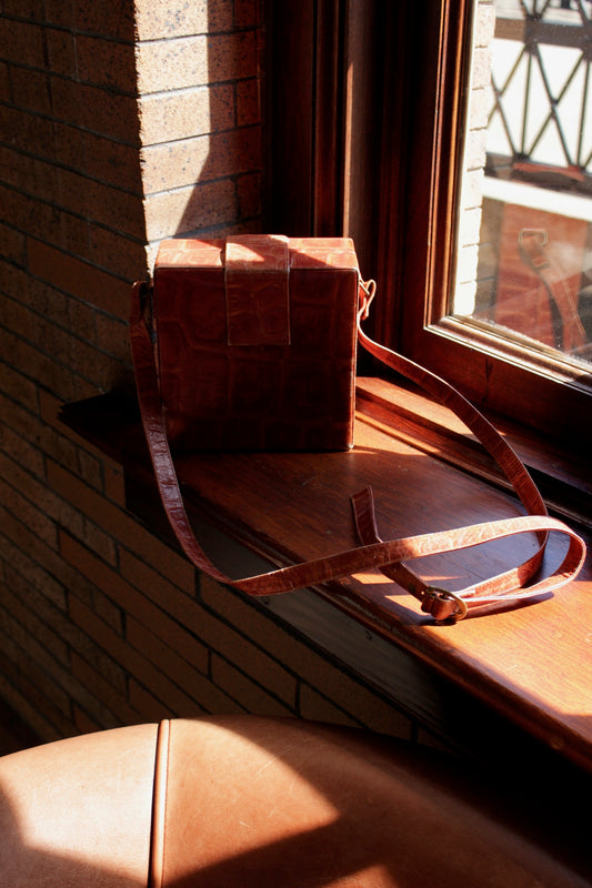 Vintage Embossed Leather Box Shoulder Bag