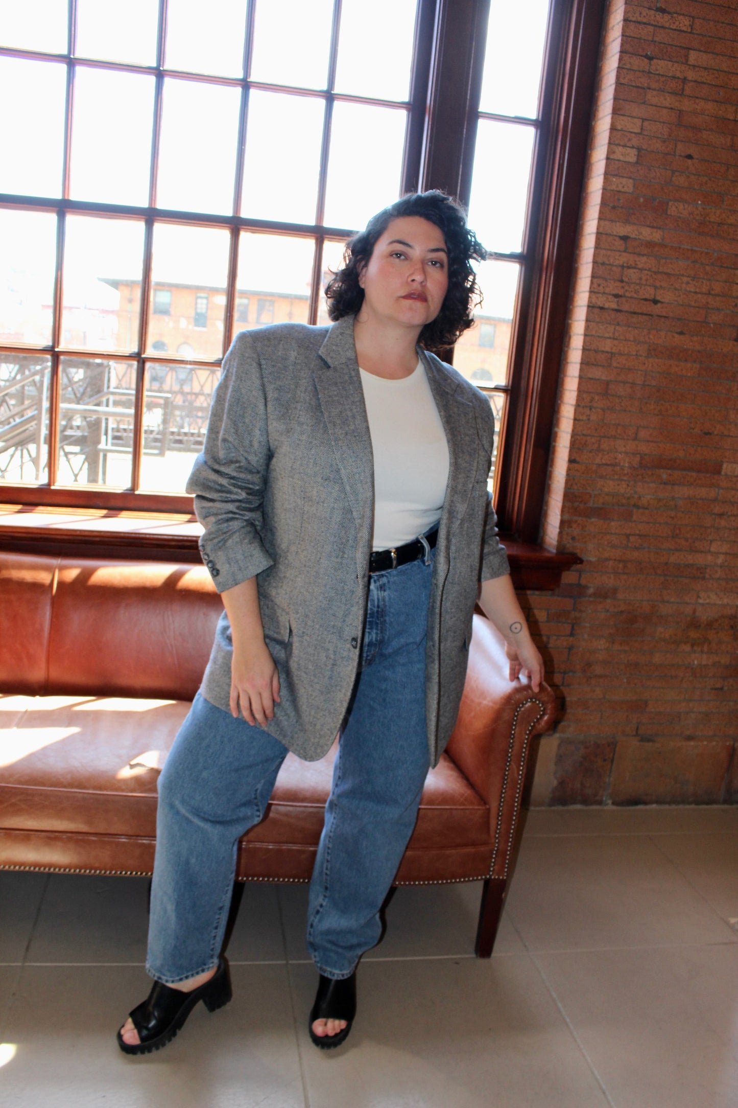 Vintage Speckled Ocean Woven Silk Blazer