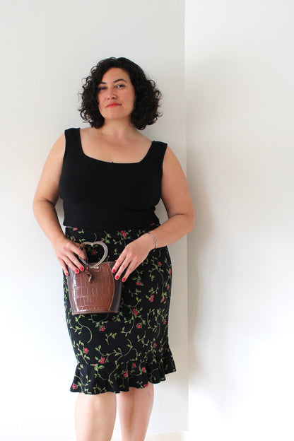 90s Floral Ruffle Hem Skirt