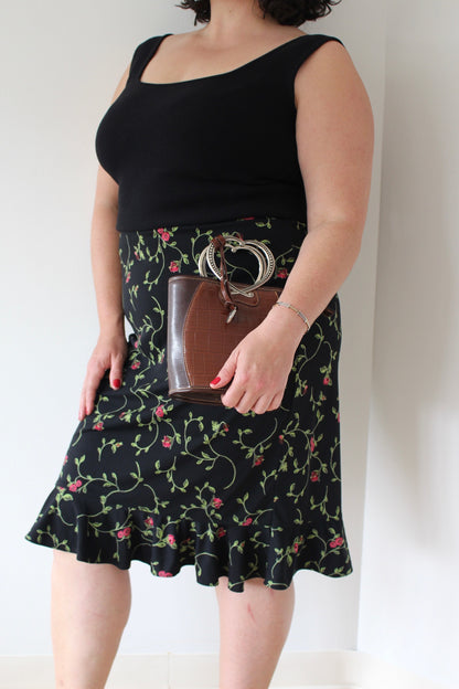 90s Floral Ruffle Hem Skirt