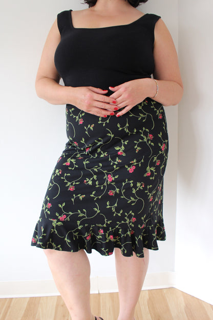 90s Floral Ruffle Hem Skirt