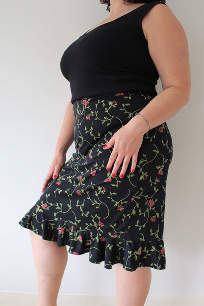 90s Floral Ruffle Hem Skirt