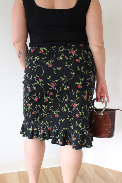 90s Floral Ruffle Hem Skirt