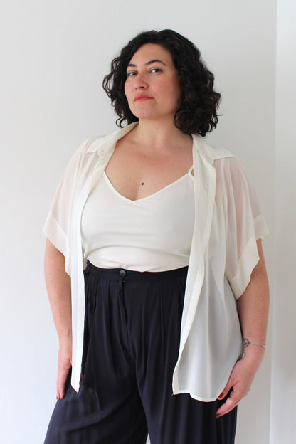 90s Cream Sheer Blouse & Tank Set