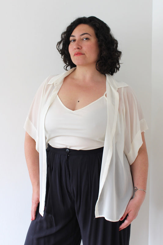 90s Cream Sheer Blouse & Tank Set