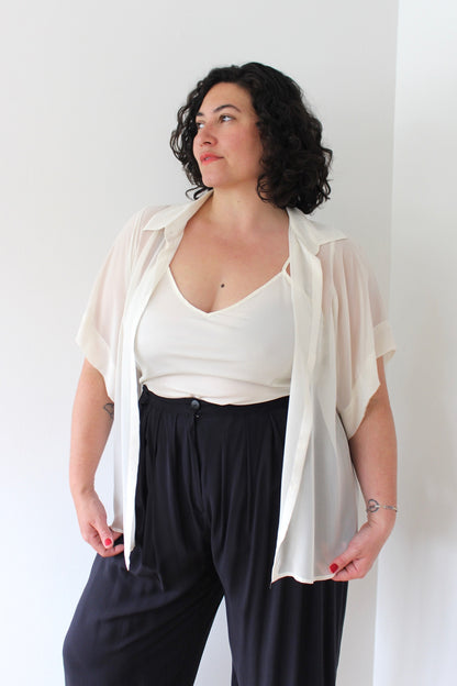 90s Cream Sheer Blouse & Tank Set