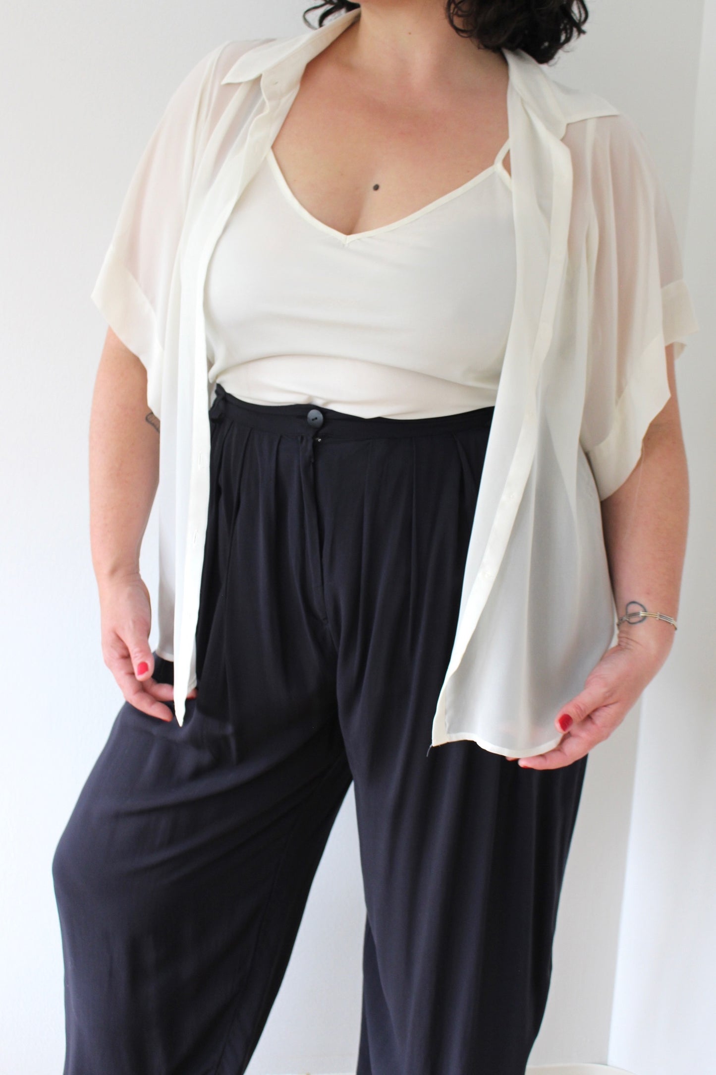 90s Cream Sheer Blouse & Tank Set