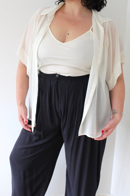 90s Cream Sheer Blouse & Tank Set