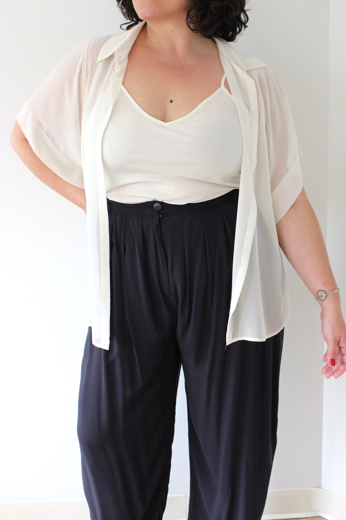 90s Cream Sheer Blouse & Tank Set