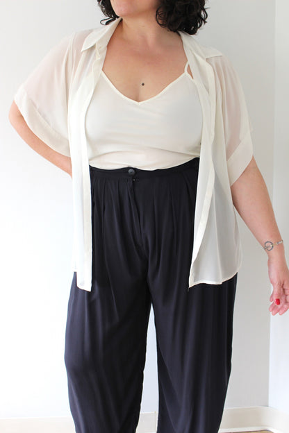 90s Cream Sheer Blouse & Tank Set
