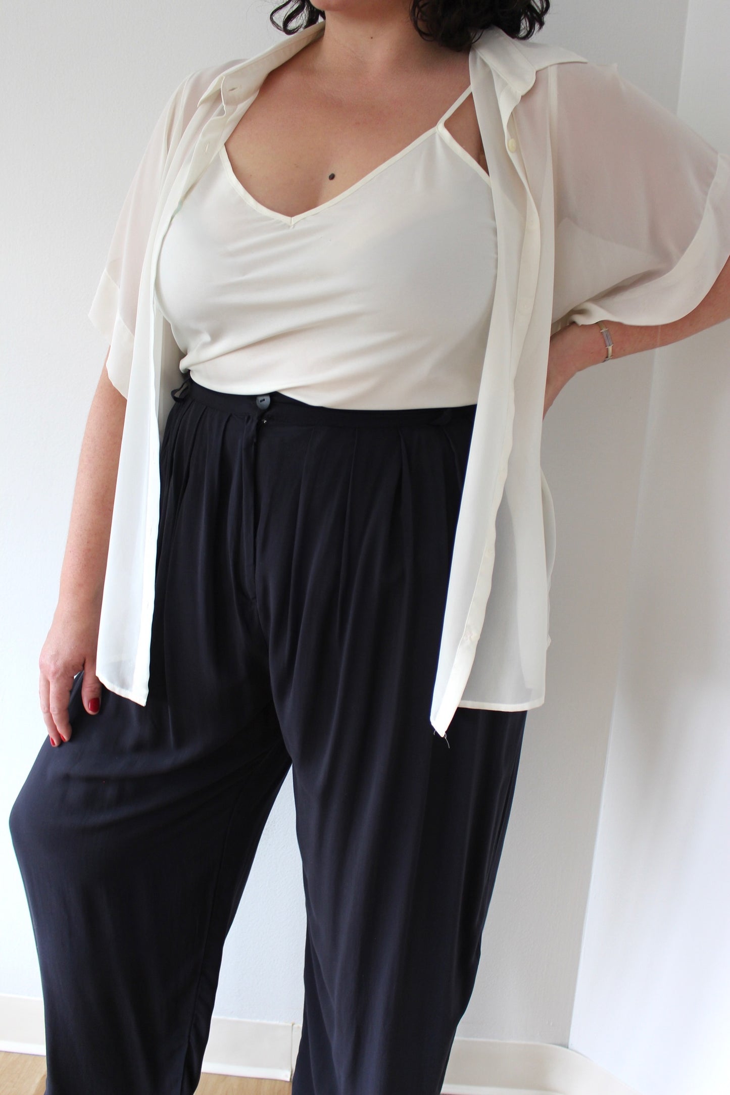 90s Cream Sheer Blouse & Tank Set