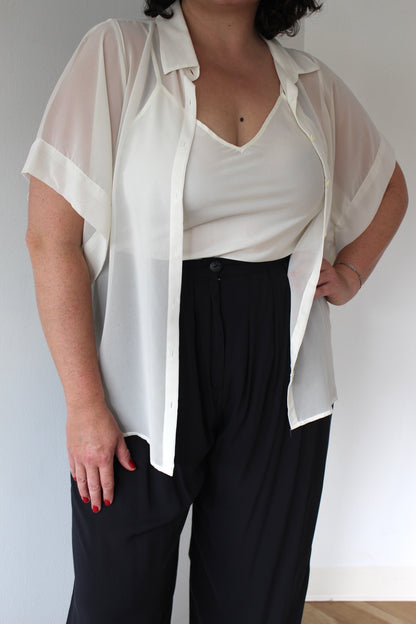 90s Cream Sheer Blouse & Tank Set