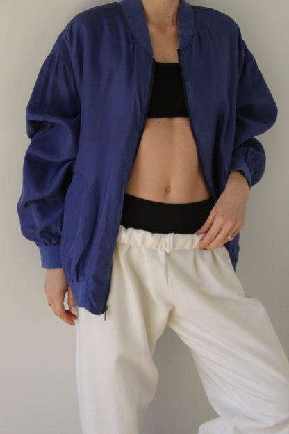 Vintage Ocean Blue Silk Bomber