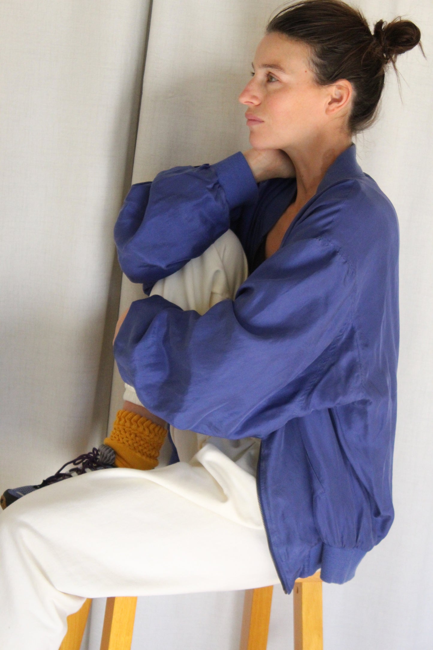 Vintage Ocean Blue Silk Bomber