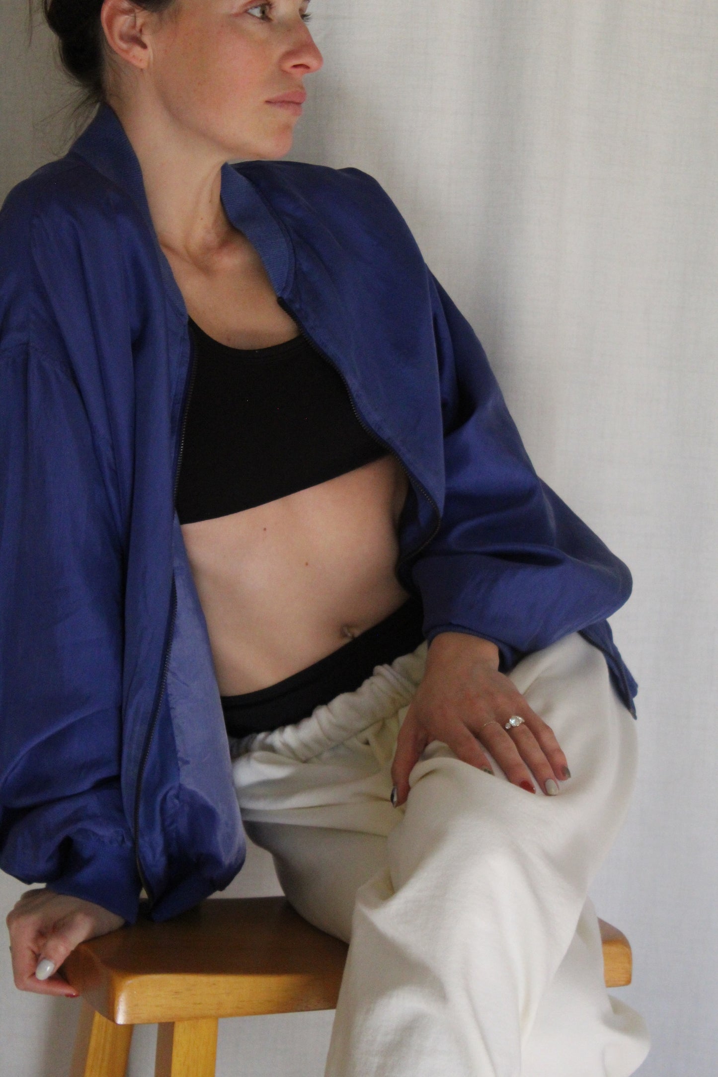 Vintage Ocean Blue Silk Bomber