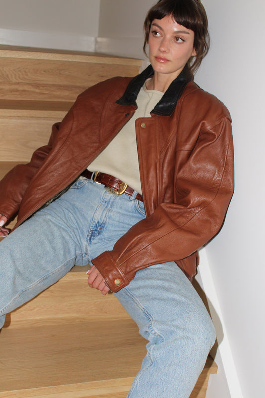 Vintage Padded Two-Toned Leather Bomber