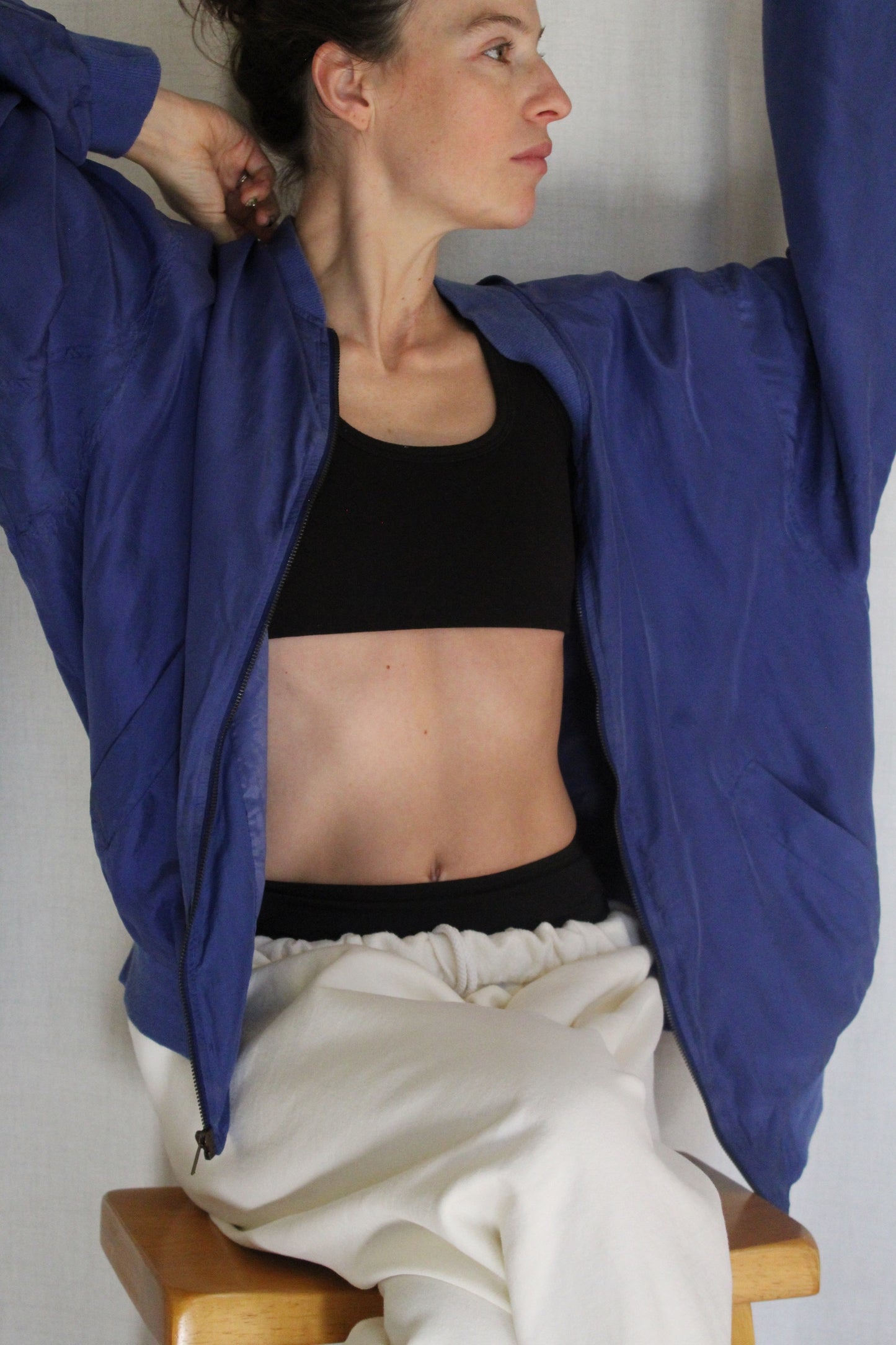 Vintage Ocean Blue Silk Bomber