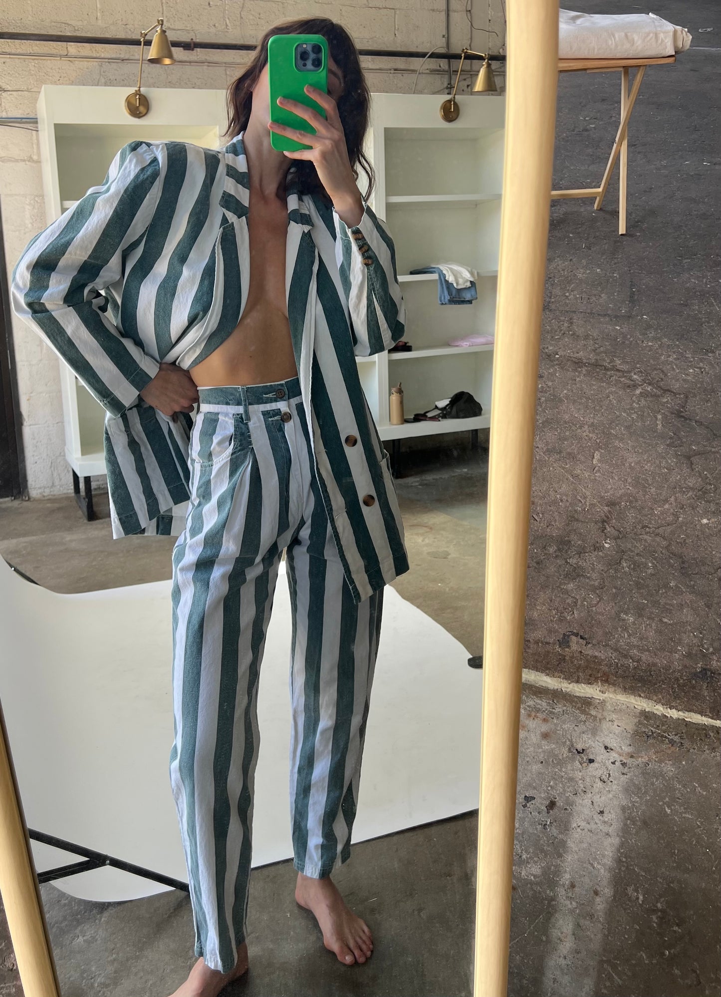 Favorite Vintage Faded Forest Striped Pant Suit