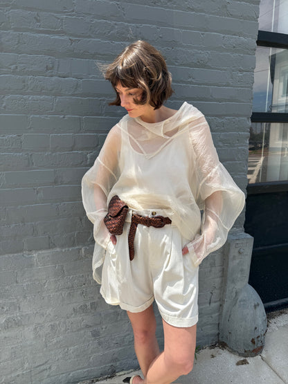 Rare Vintage Cream Sheer Silk Organza Pullover