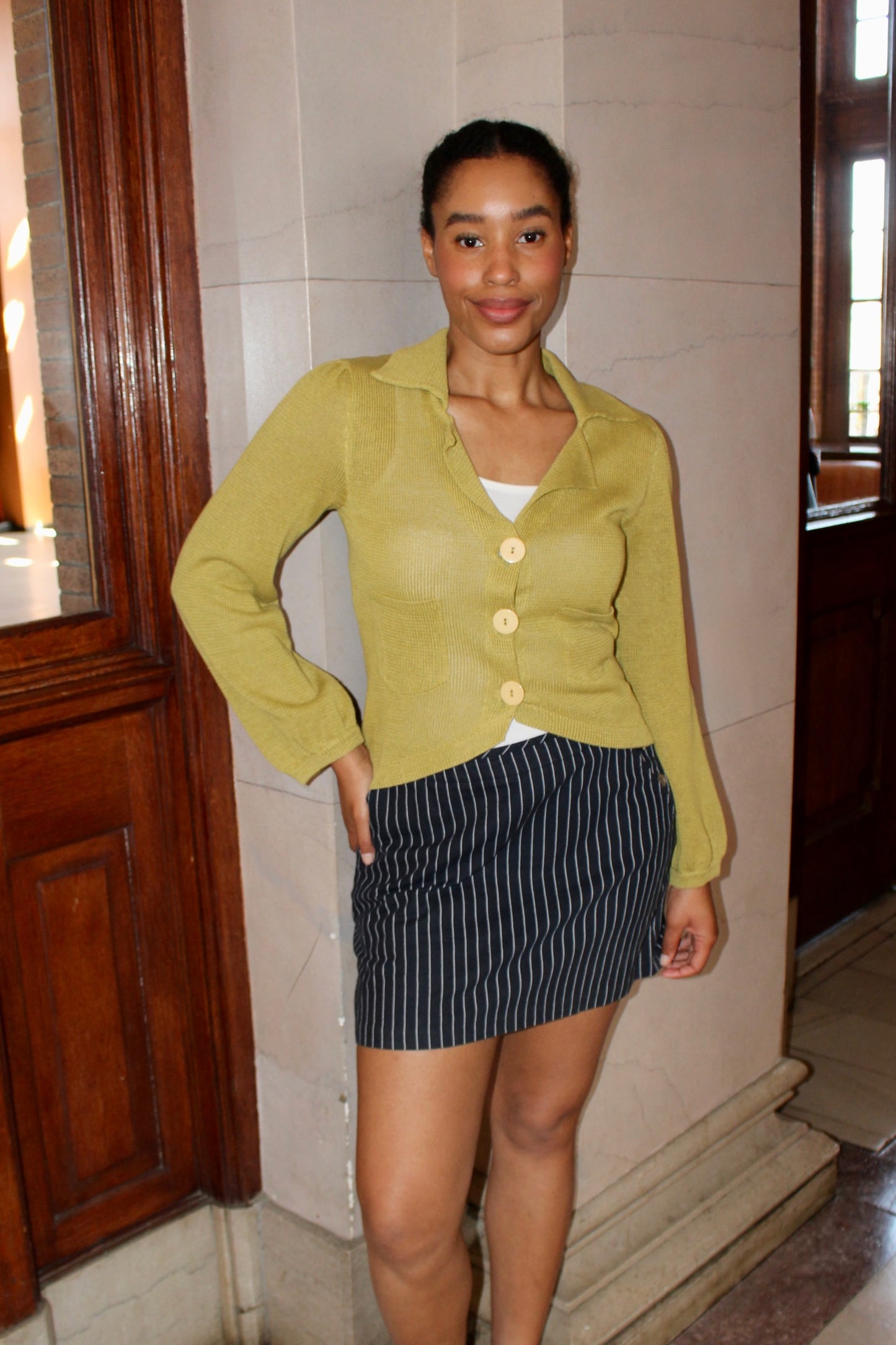 Vintage Avocado Knitted Linen Cardigan