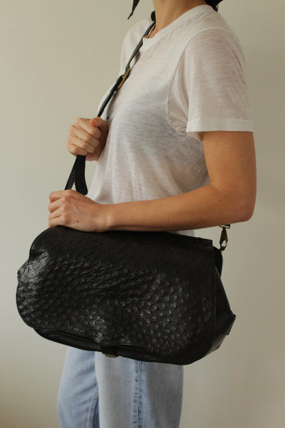 Rare Vintage Titti Dell'Acqua Genuine Ostrich Messenger Bag