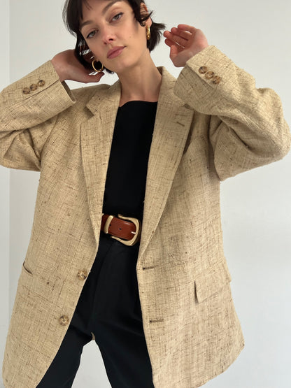 Vintage Wheat Woven Silk Blazer