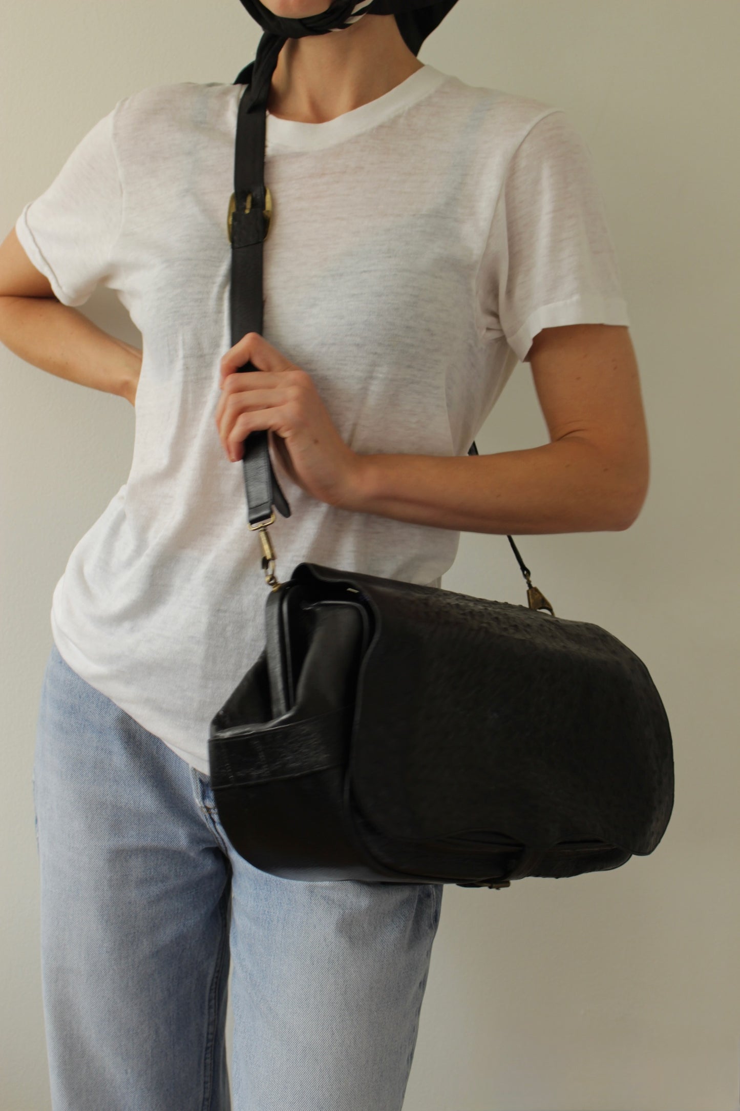 Rare Vintage Titti Dell'Acqua Genuine Ostrich Messenger Bag