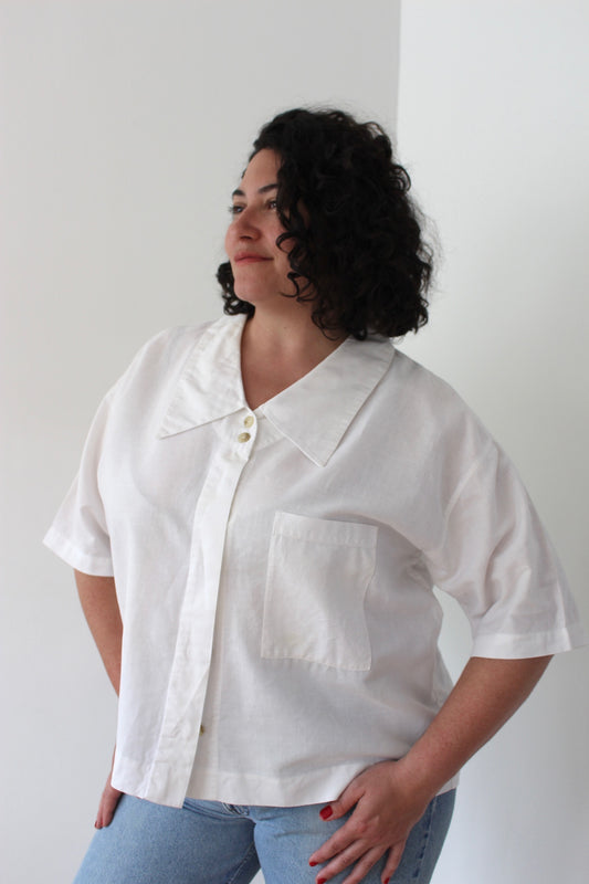 Vintage Ivory Linen Boxy Blouse