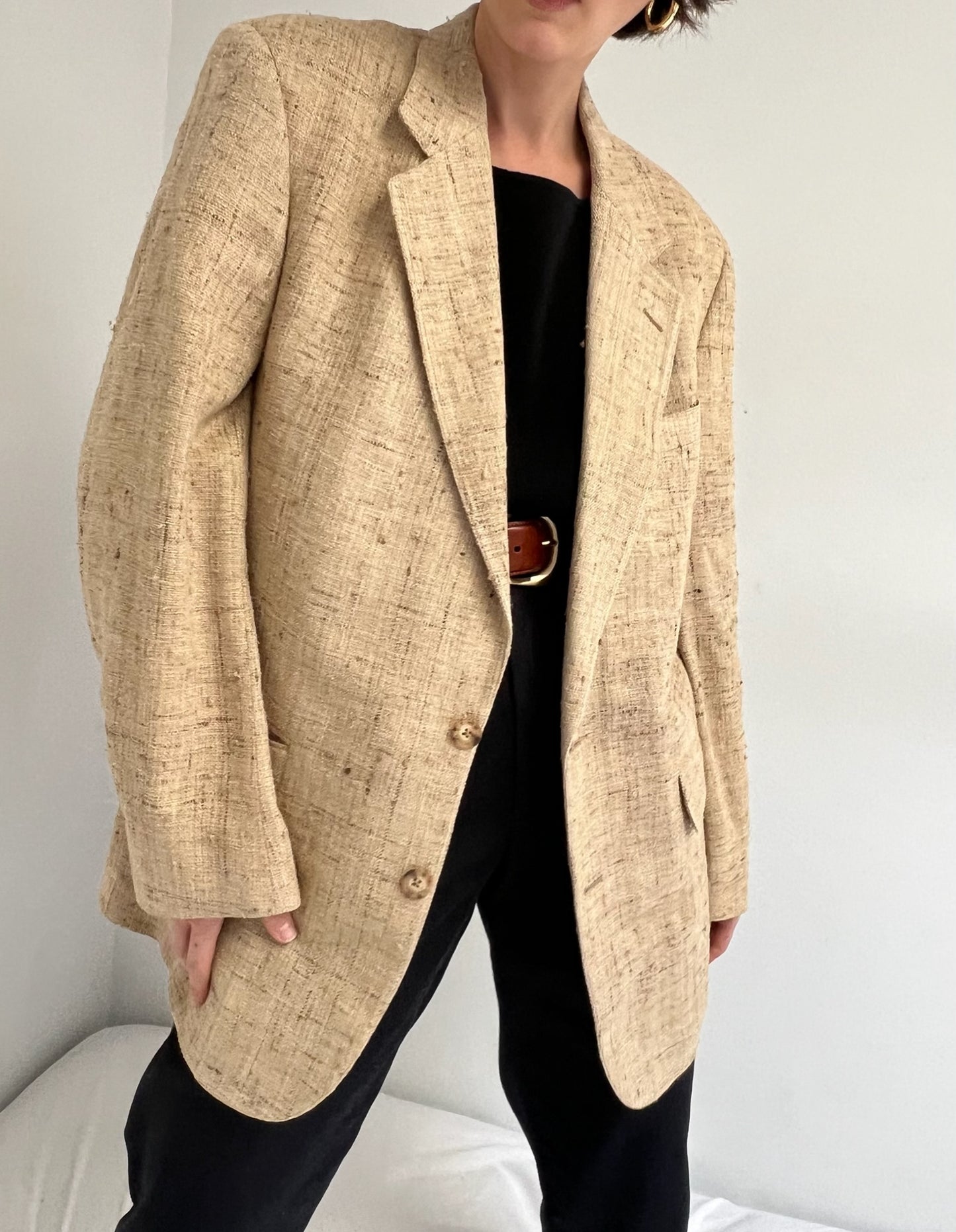 Vintage Wheat Woven Silk Blazer