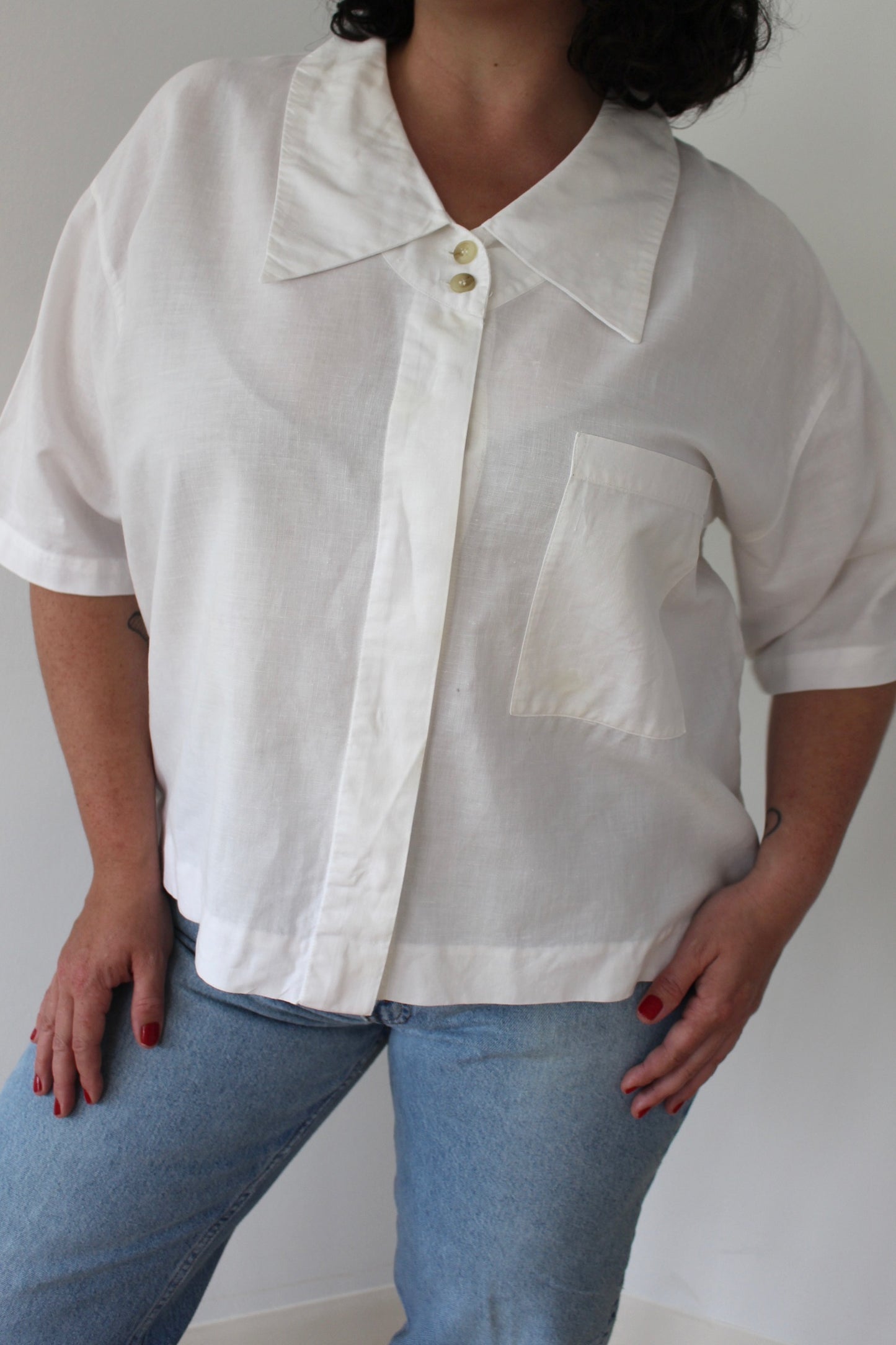 Vintage Ivory Linen Boxy Blouse